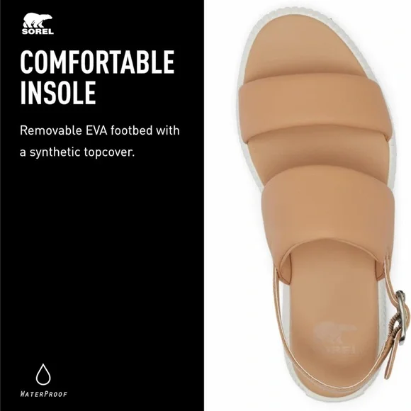 NWOT Sorel Ona Streetworks Go to Flat Sandals Women Honest Beige Sea Salt - Picture 4 of 11